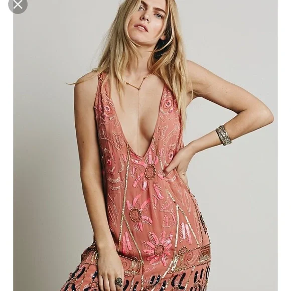 free people beaded dress mini lightweight fabrication Free People Womens NWT $400